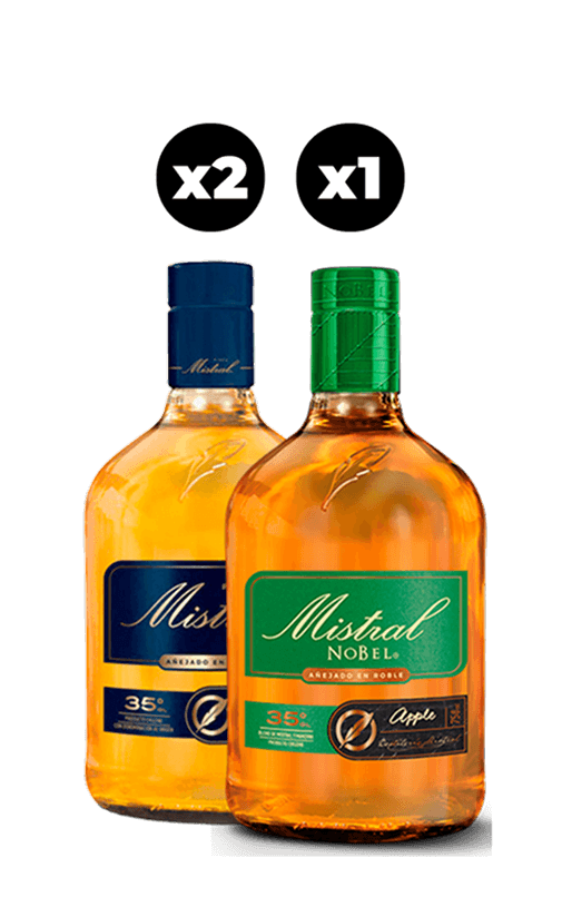 Pack 2x Pisco Mistral 35° 750cc + Mistral Nobel Apple 35° 750cc