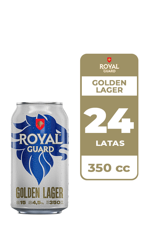 24x Cerveza Royal Guard Golden Lager 4.5° Lata 350cc