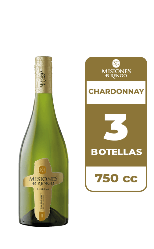 3x Vino Misiones De Rengo Reserva Chardonnay 750cc