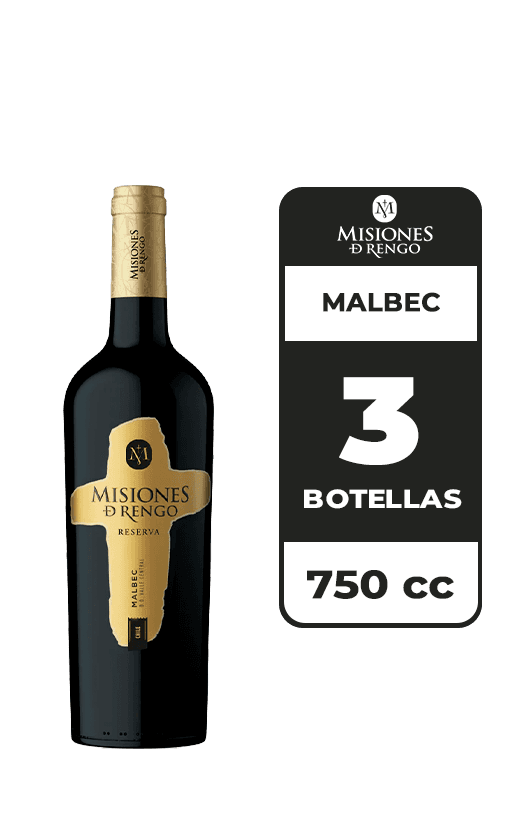 3x Vino Misiones De Rengo Reserva Malbec 750cc