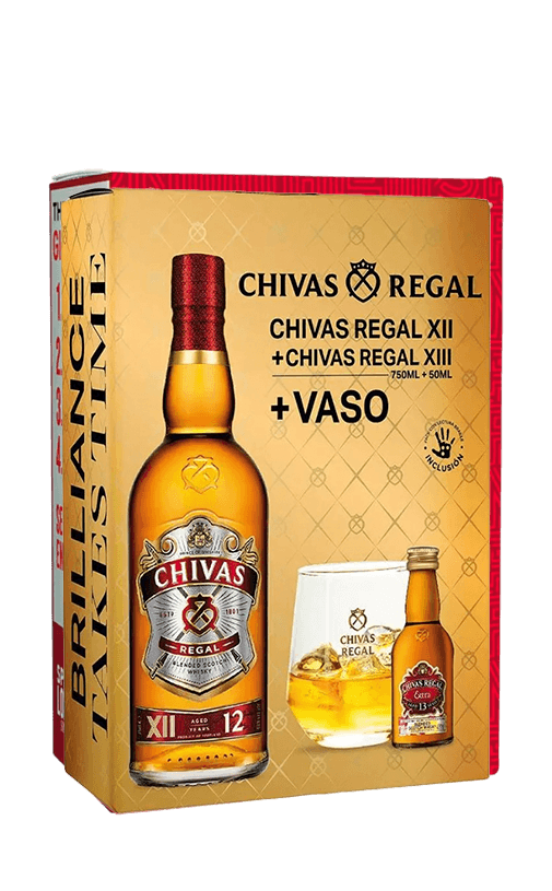 Chivas Regal 12 años 750cc + Whisky Chivas 13 años 40° 50cc Extra + Vaso