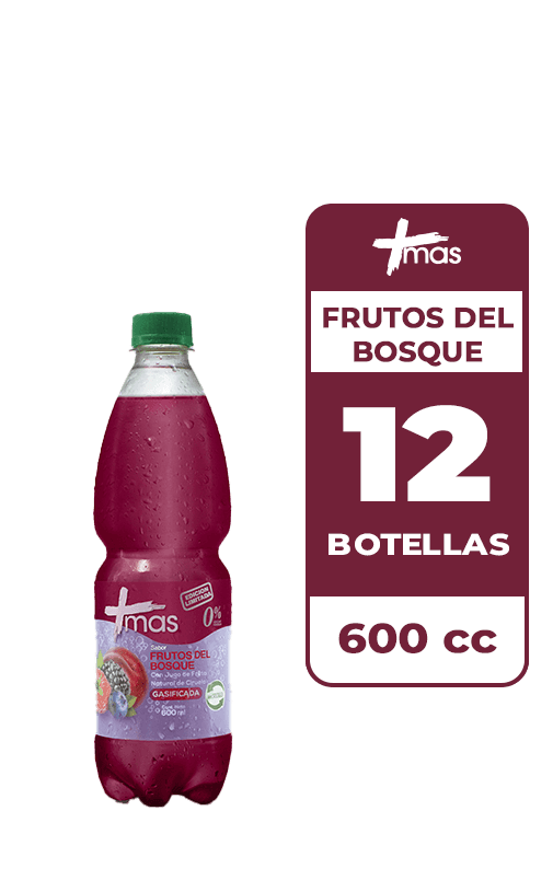 12x Agua Saborizada Mas Frutos del Bosque Con Gas Botella 600cc