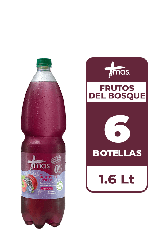 6x Agua Saborizada Mas Frutos del Bosque Con Gas Botella 1.6L