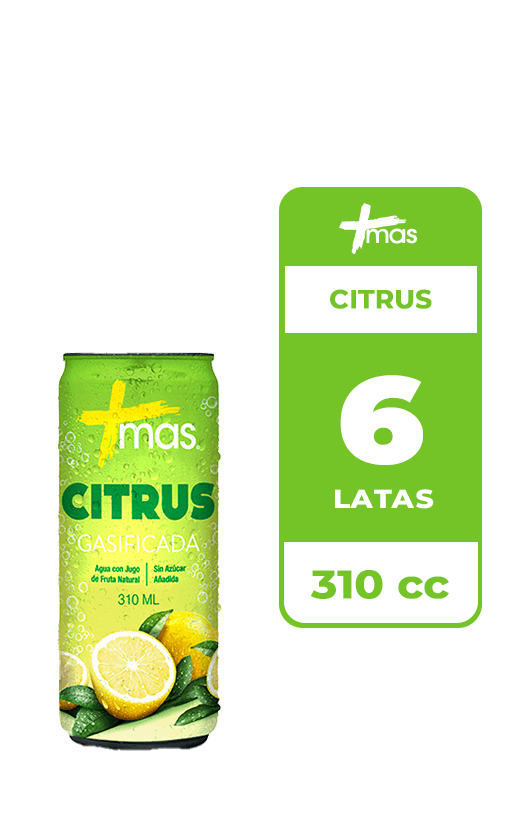 6x Agua Saborizada Mas Citrus Limón Con Gas Lata 310cc