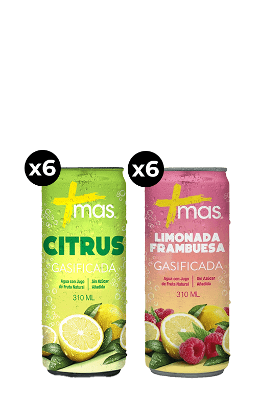 12x Agua Saborizada Mas Variedades Con Gas Lata 310cc