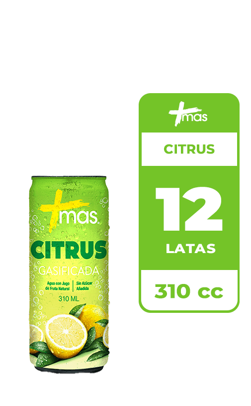 12x Agua Saborizada Mas Citrus Limón Con Gas Lata 310cc