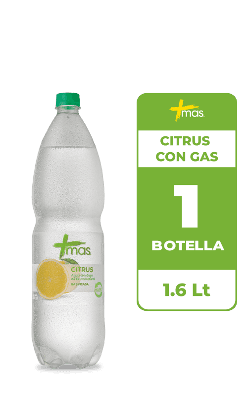Agua Saborizada Mas Citrus Limón Con Gas Botella 1.6L