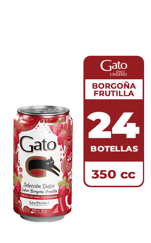 24x Cóctel de Vino Gato Selección Dulce Borgoña Frutilla Lata 350cc