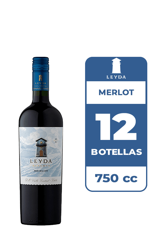 12x Vino Leyda Reserva Merlot 750cc
