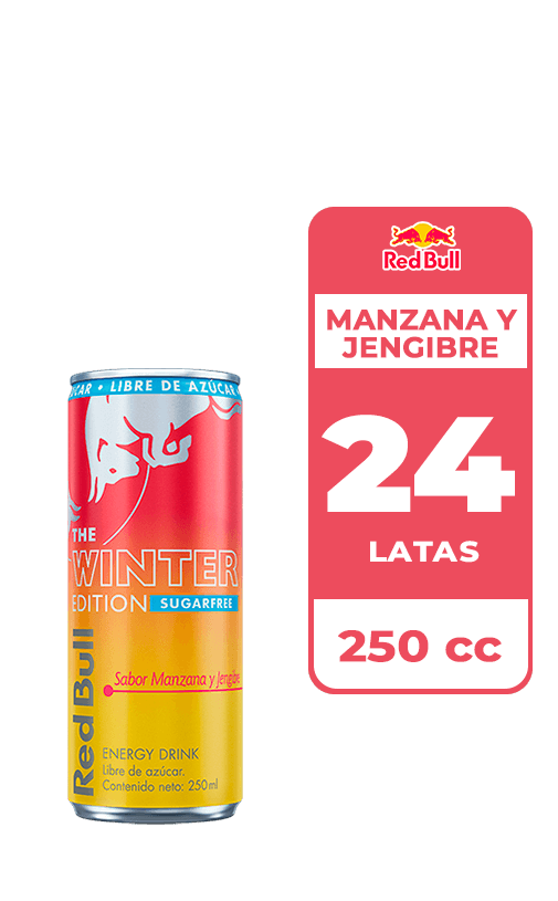 24x Bebida Energética Red Bull Manzana Jengibre Sin Azúcar 250cc