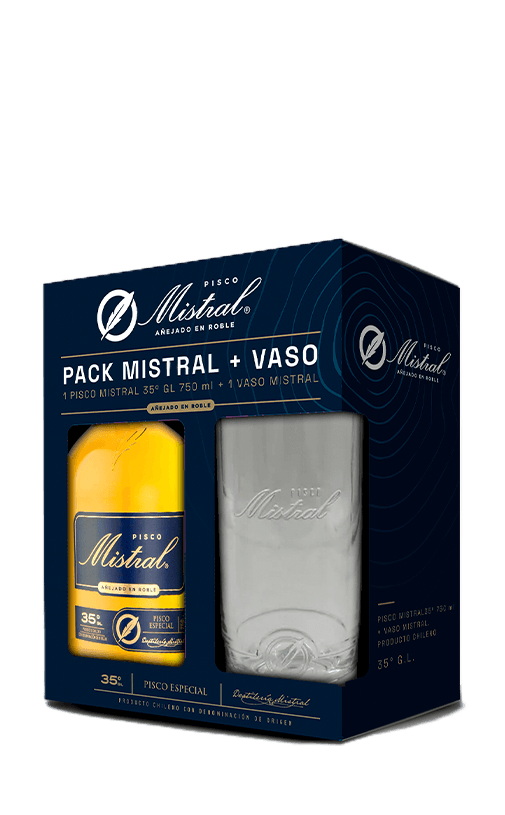 Pack Pisco Mistral 35° 750cc + Vaso