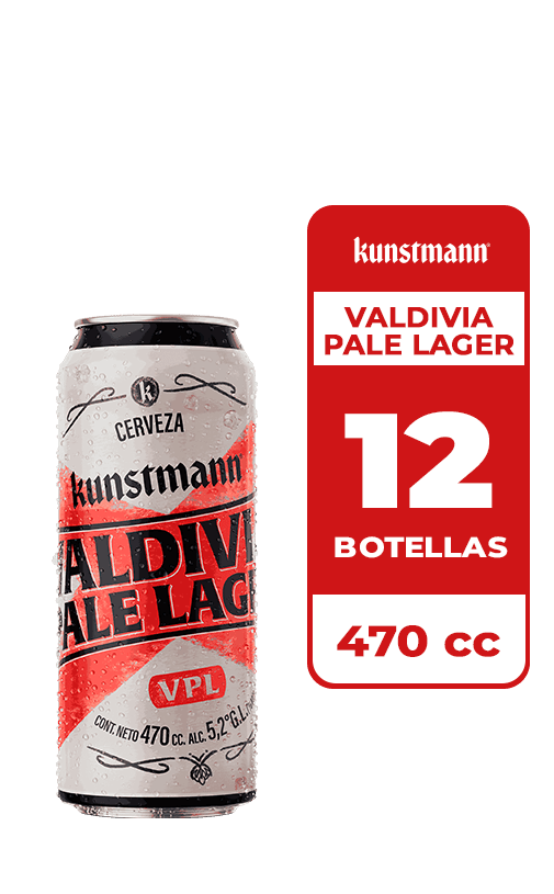 12x Cerveza Kunstmann Valdivia Pale Lager 5.2° Lata 470cc