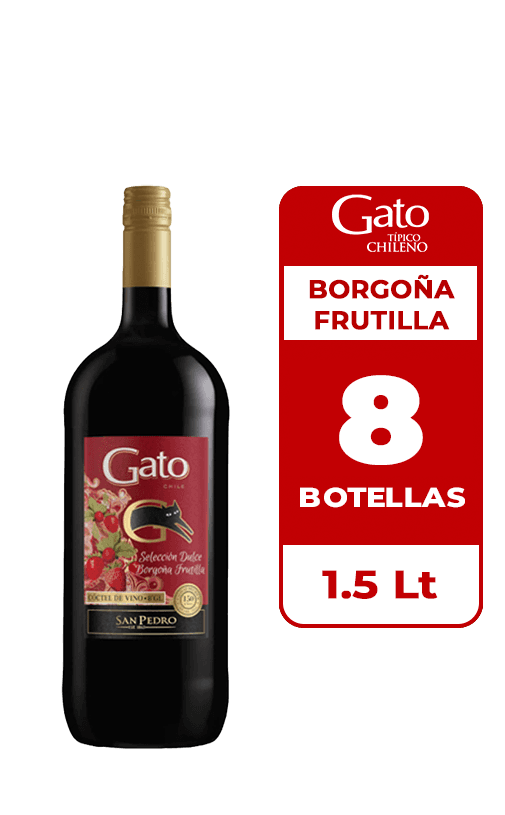 8x Cóctel de Vino Gato Selección Dulce Borgoña Frutilla 1.5L