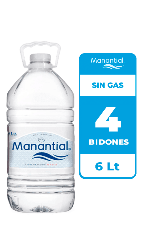 4x Agua Purificada Manantial Sin Gas Bidón 6L