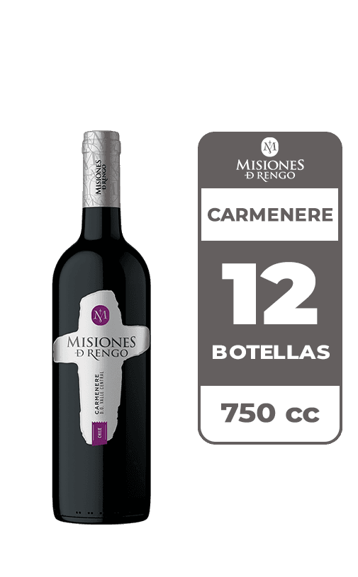 12x Vino Misiones De Rengo Varietal Carmenere 750cc