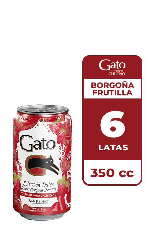 6x Cóctel de Vino Gato Selección Dulce Borgoña Frutilla Lata 350cc