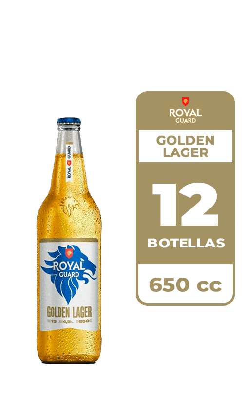 12x Cerveza Royal Guard Golden Lager 4.5° Botella 650cc