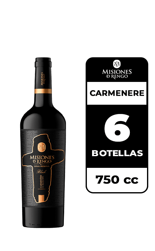 6x Vino Misiones De Rengo Black Carmenere 750cc