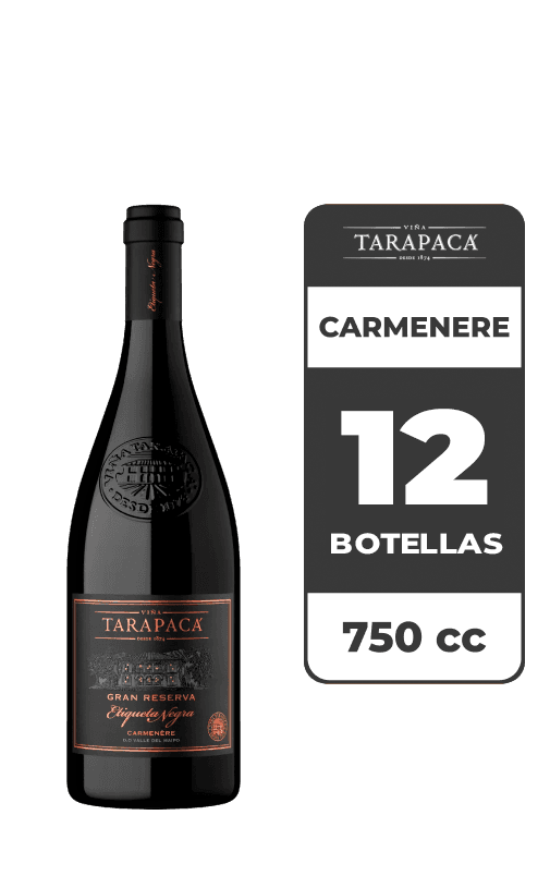 12x Vino Tarapacá Gran Reserva Etiqueta Negra Carmenere 750cc